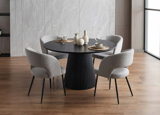 48" Round Black Dining Table Set with 4 Upholstered Chairs-I1642