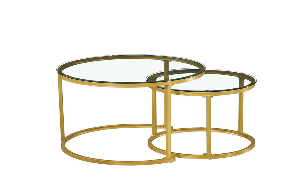 Modern Gold Round Glass Nesting Coffee Tables –I2612