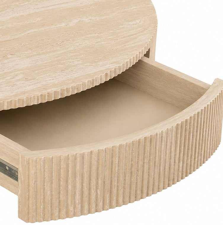 Modern Round Coffee Table with Hidden Storage – Beige Travertine-Look-I3210