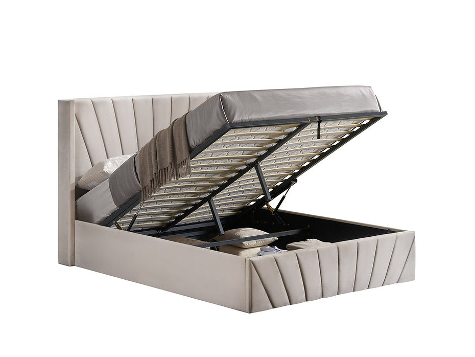 Luxury Velvet Hydraulic Storage Platform Bed – Queen & King | 3 Colours-I5870