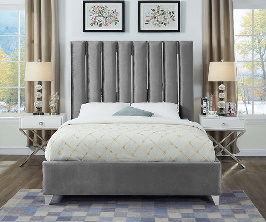Modern Velvet Chrome Panel Bed-I5620