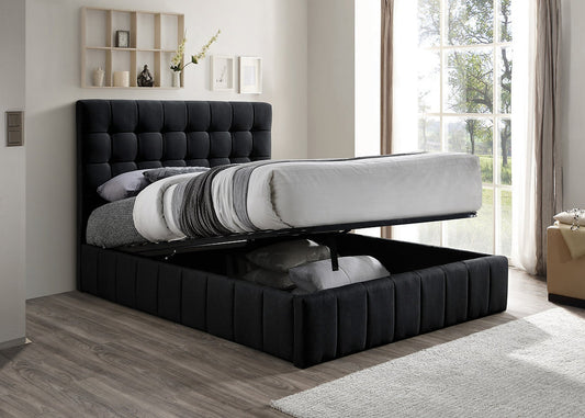 Black Upholstered Hydraulic Storage Bed with Tufted Headboard-I5785