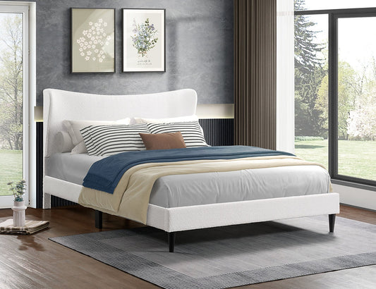 Cream Bouclé Platform Bed -I5585
