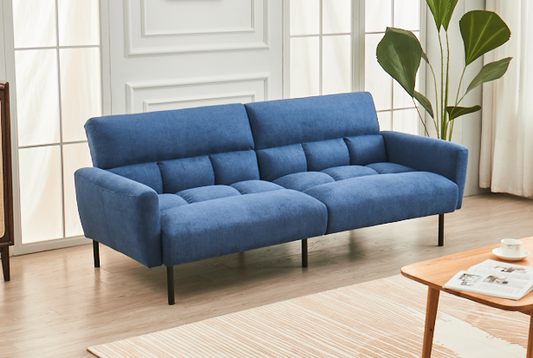 Blue Fabric Sofa Bed with Split Back & Memory Foam-I8040