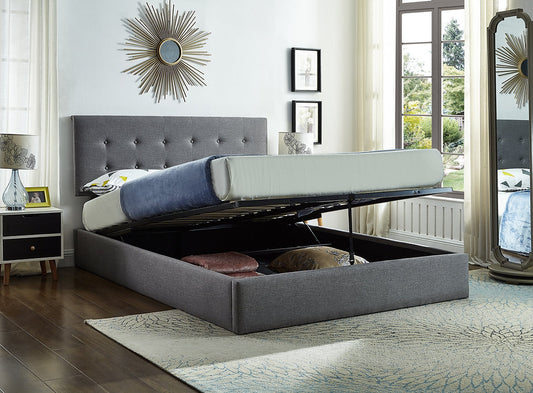 Grey Fabric Hydraulic Lift-Up Storage Bed with Tufted Headboard |I5445