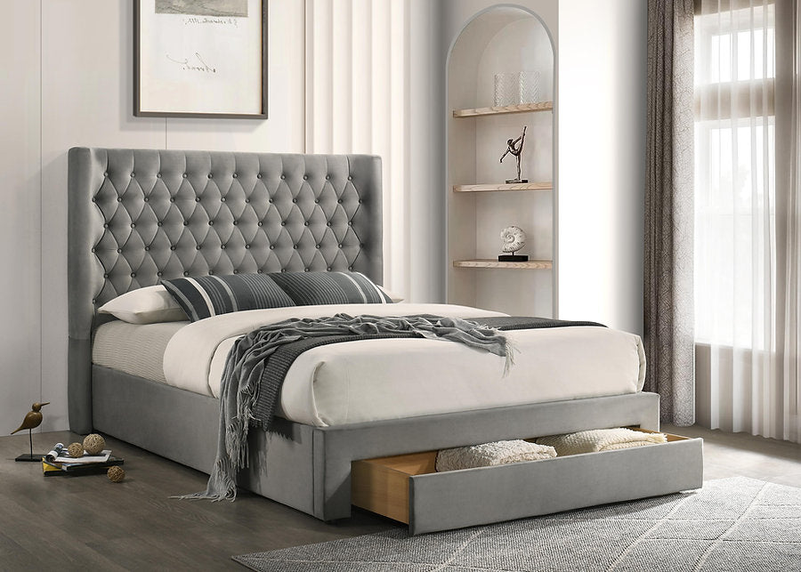 Diamond Tufted Velvet Storage Bed with Drawer-I5761