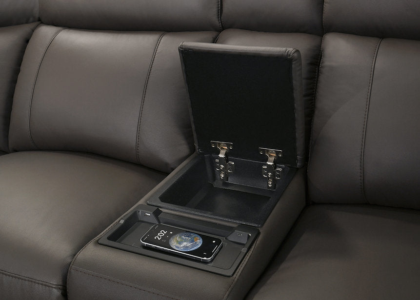 Power Reclining Leather Sectional Sofa with USB & Wireless Charging-I8500