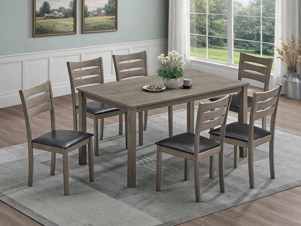 7-Piece Antique Grey Dining Set with 6 Chairs-I1051(1053C)