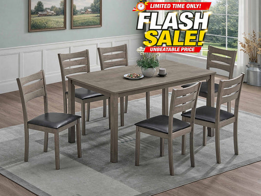 7-Piece Antique Grey Dining Set with 6 Chairs-I1051(1053C)