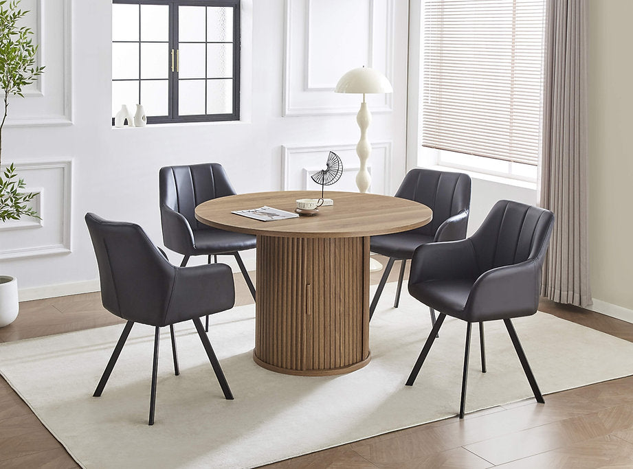 Round Dining Set with Storage Base & Swivel Chairs-I1408