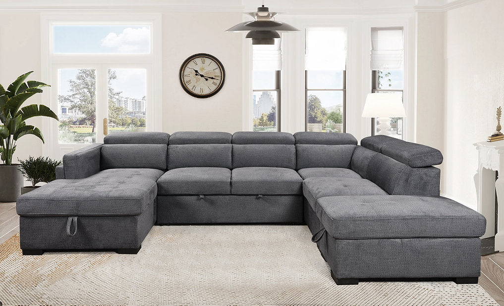 Sectional Sofa Bed with Storage & Adjustable Headrests