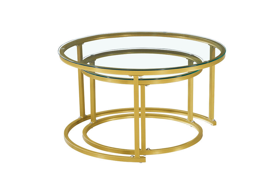 Modern Gold Round Glass Nesting Coffee Tables –I2612