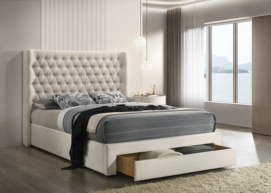 Diamond Tufted Velvet Storage Bed with Drawer-I5761