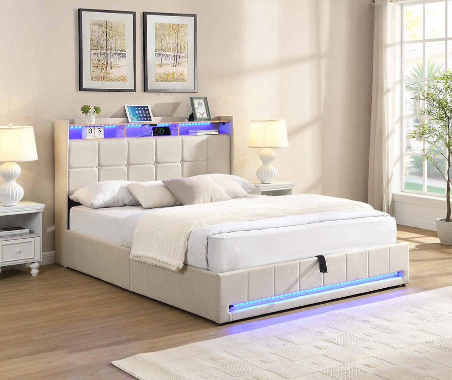 Hydraulic Lift Storage Platform Bed with LED & Charging Station-I5403(04)