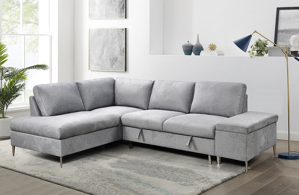 Grey LHF Sofa Bed Sectional with Storage Bench-I9022