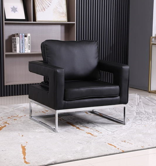 Black PU Leather Accent Chair with Chrome Base-I6860