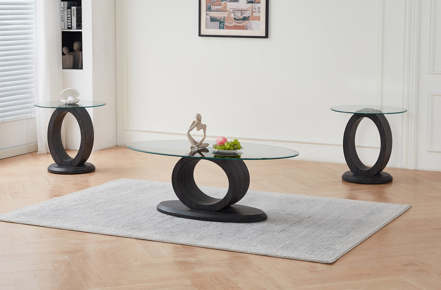 Modern Glass Table Collection with Sculptural O-Shaped Base –I2656