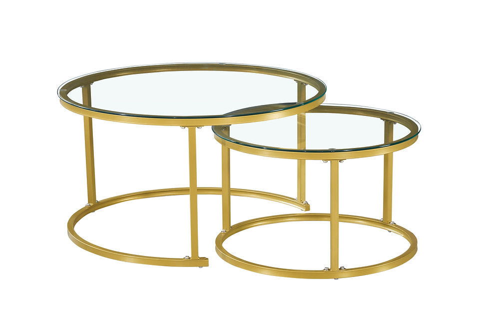 Modern Gold Round Glass Nesting Coffee Tables –I2612
