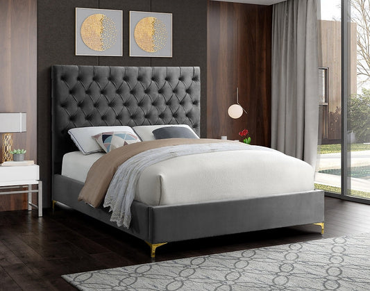 Velvet Fabric With Deep Button Tufting Bed-I5640