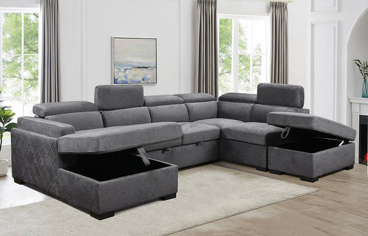 Sectional Sofa Bed with Storage & Adjustable Headrests