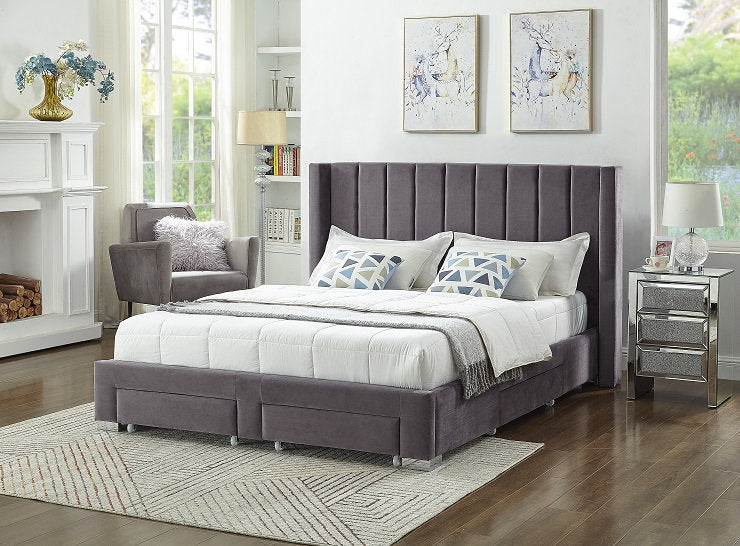 Modern Velvet Wing Storage Bed with Drawers-I5310