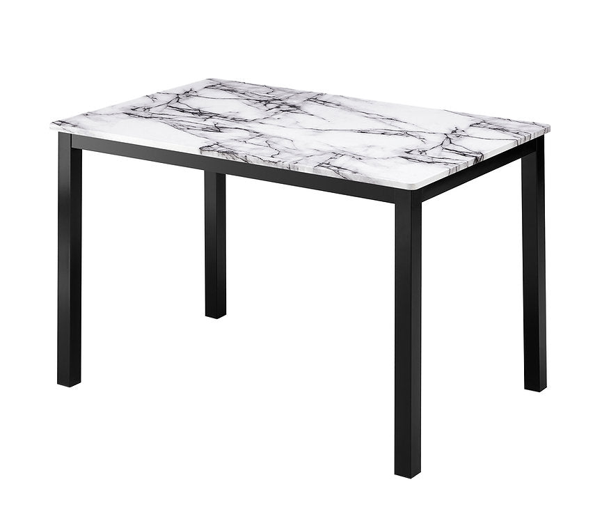 5-Piece Faux Marble Dining Table Set with Black PU Chairs – Modern Dinette Set-I1056