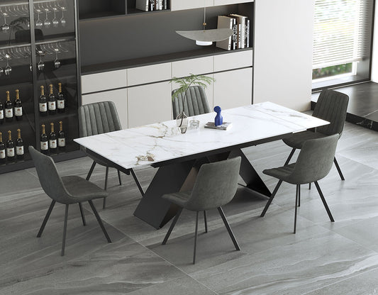 Extendable Sintered Stone Dining Table Set with Grey PU Chairs-I1545( C1561)
