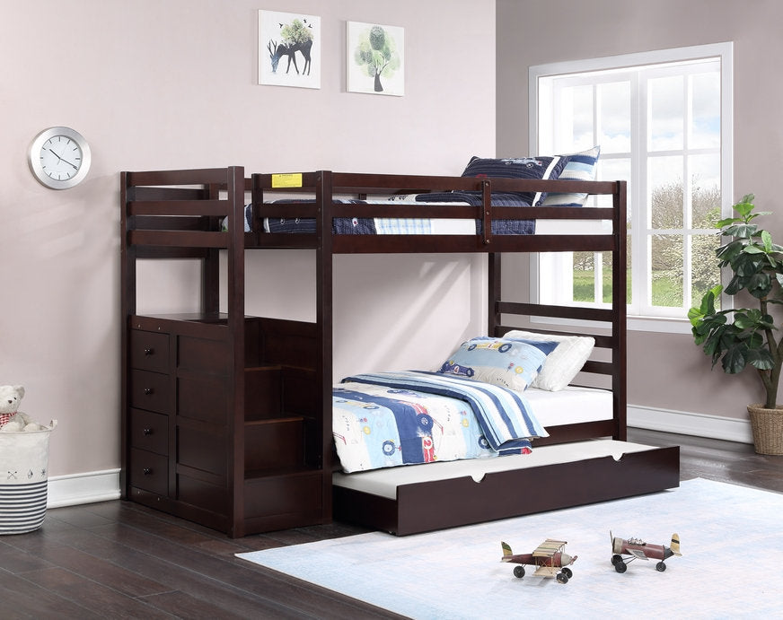 Solid Wood Single Over Single Staircase Bunk Bed-I1890(1892)