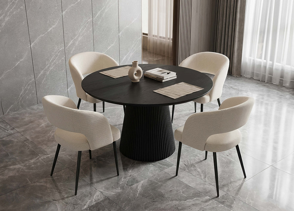48" Round Black Dining Table Set with 4 Upholstered Chairs-I1642