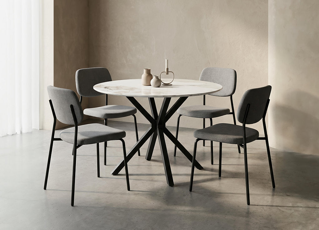 Modern 5-Piece Round Dining Set with Chanel Stone Table Top-I1650