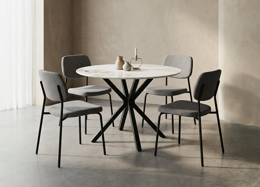 Modern 5-Piece Round Dining Set with Chanel Stone Table Top-I1650