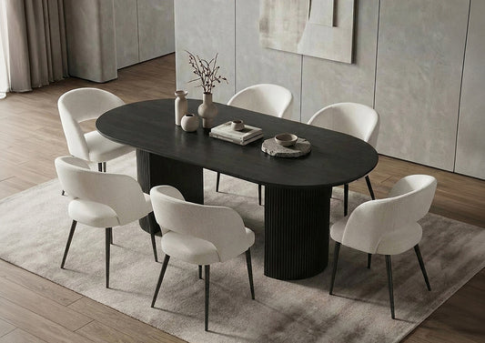 7-Piece Oval Dining Table Set with 6 Upholstered Chairs-I1643
