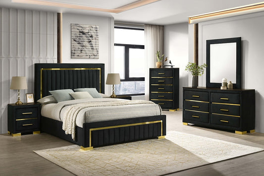 Black Velvet Bed with Gold Accent-Aurora(I100)