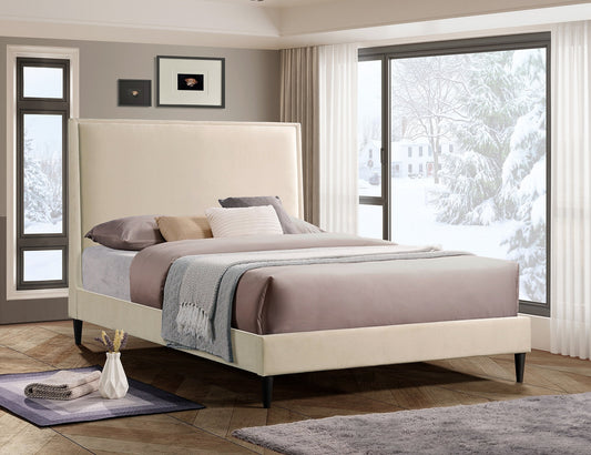 Modern Cream Velvet Platform Bed-I5572
