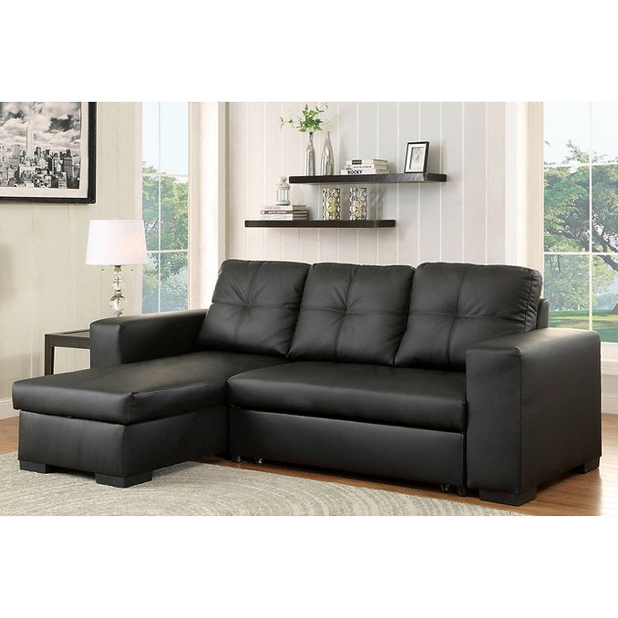 Modern Black PU Sofabed Sectional with Storage – I9032