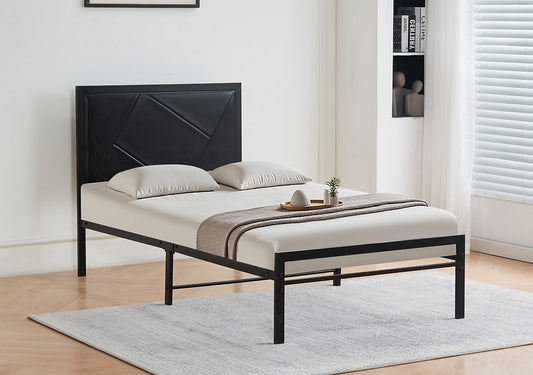 Modern Black Metal Platform Bed Frame with PU Headboard-I140B