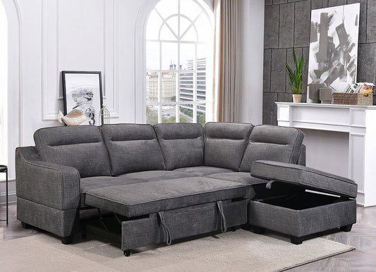 Modern Grey Fabric RHF Sofa Bed Sectional-I9010