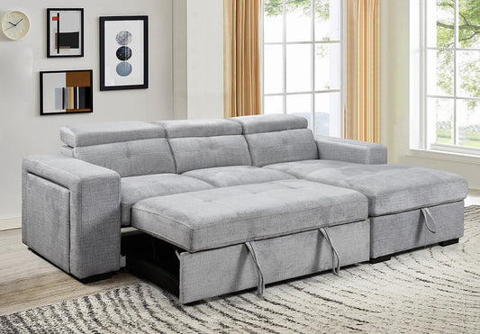 Convertible Sofa Bed Sectional with Storage Chaise & Charging Station-I9080(81)