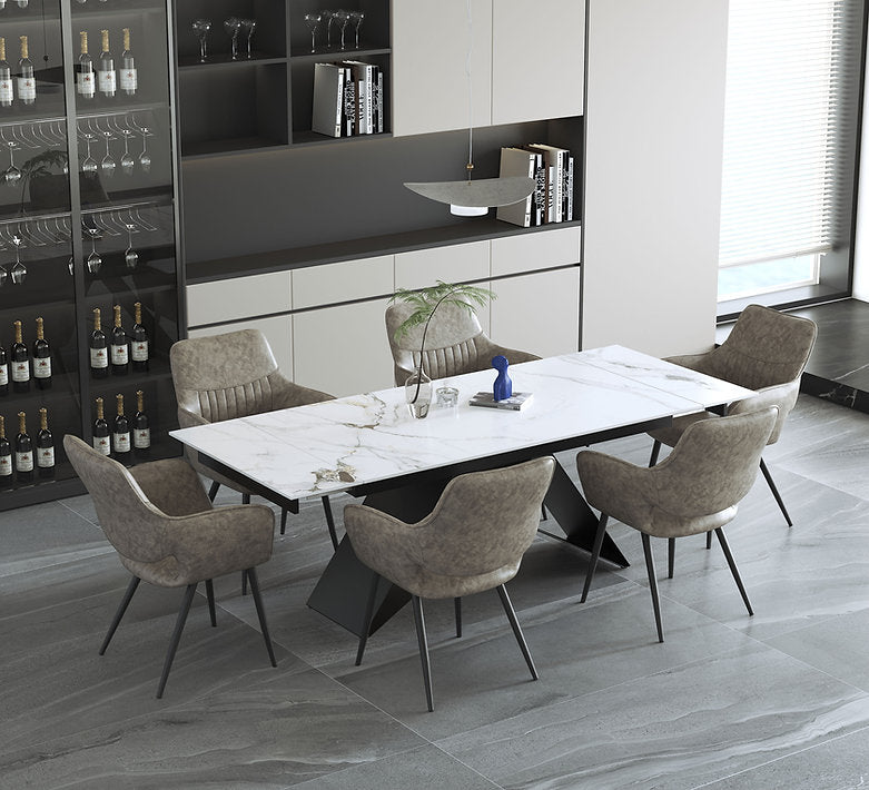Extendable Sintered Stone Dining Table Set with Mushroom PU Armchairs-I1545( C1546)