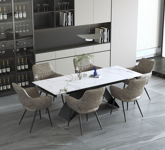 Extendable Sintered Stone Dining Table Set with Mushroom PU Armchairs-I1545( C1546)