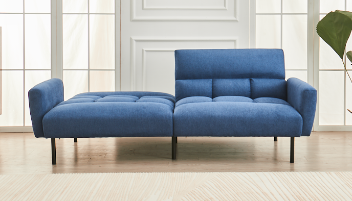 Blue Fabric Sofa Bed with Split Back & Memory Foam-I8040