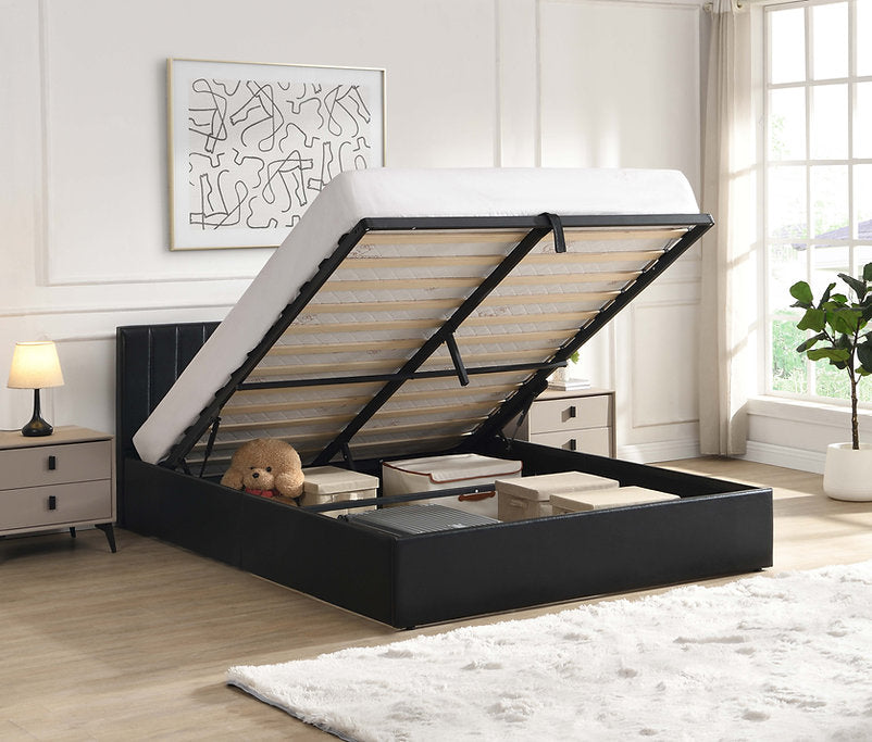 Black Hydraulic Storage Platform Bed with Vertical Tufted Headboard-I5160