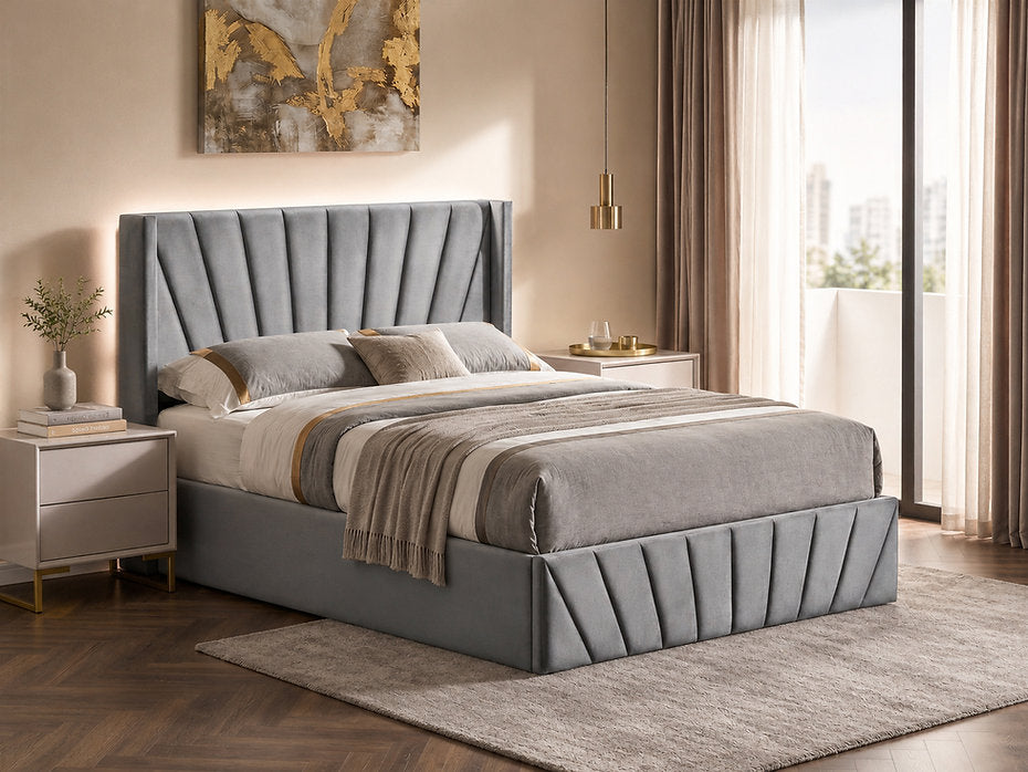 Luxury Velvet Hydraulic Storage Platform Bed – Queen & King | 3 Colours-I5870