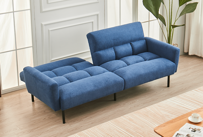 Blue Fabric Sofa Bed with Split Back & Memory Foam-I8040