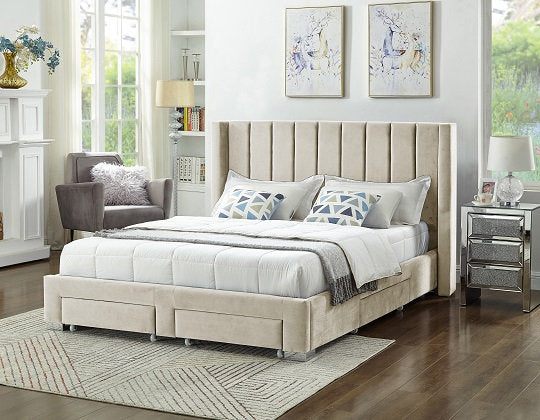 Modern Velvet Wing Storage Bed with Drawers-I5310