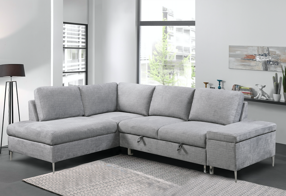 Grey LHF Sofa Bed Sectional with Storage Bench-I9022