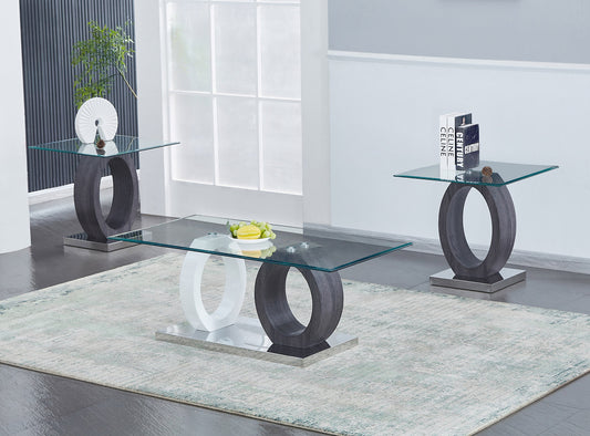 Modern Glass Table Collection with O-Shaped Base & Chrome Base –I2652
