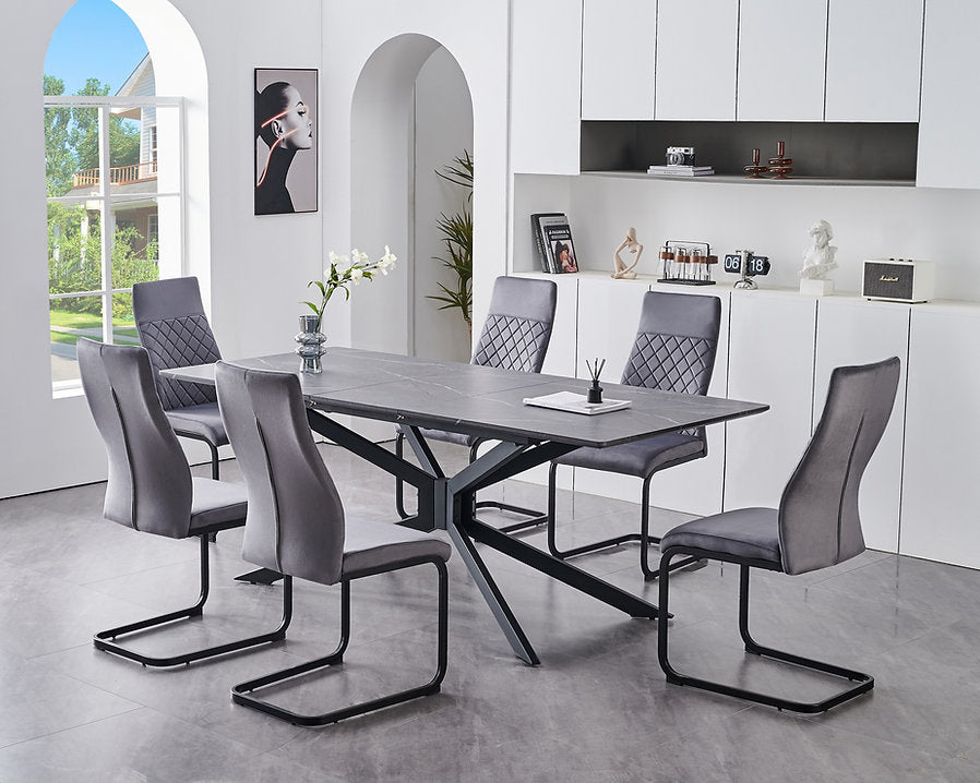 7-Piece Modern Extendable Dining Table Set with Marble veneer Top-I1570
