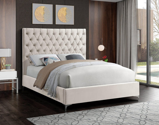 Velvet Fabric With Deep Button Tufting Bed-I5642