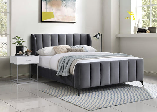 Velvet Upholstered Bed with Wingback Headboard-I5120